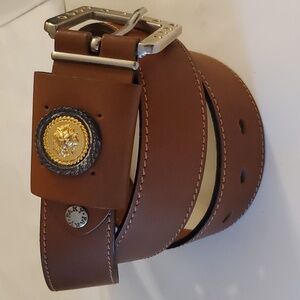 New Vintage Vera pelle teal leather mens brown belt size 37"